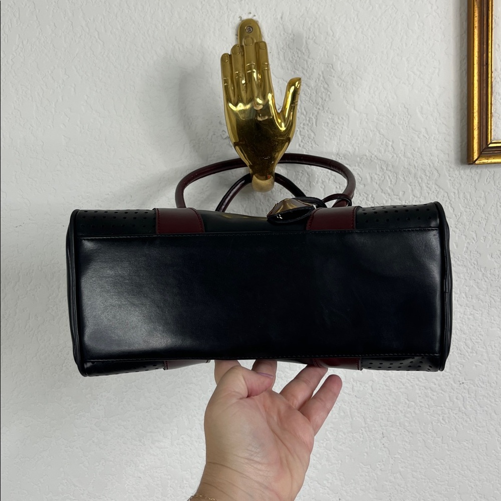 VTG Prada SS2000 RTW Bowler Black Merlor Burgundy Vitello Drive Bowling Bag Tote - Picture 7 of 13